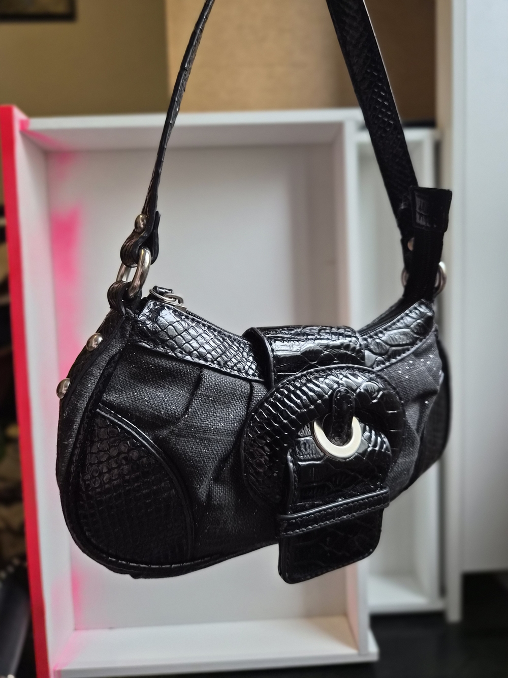 2000s Black Shimmer Shoulder Bag